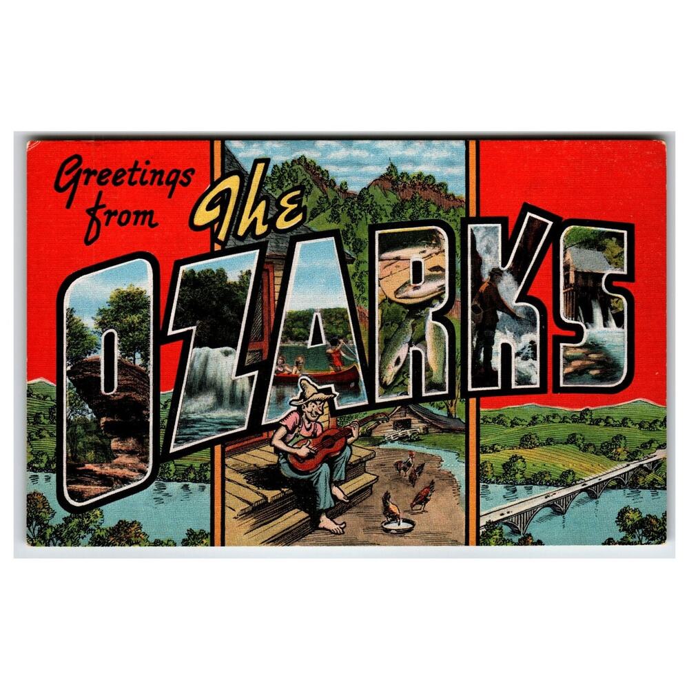 Greetings from The Ozarks Large Letter Linen Postcard E. C. Kropp Co. Scenic